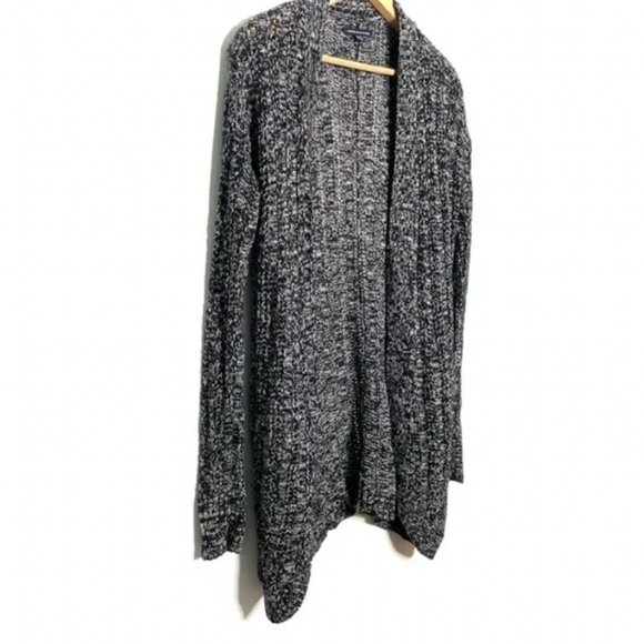 American Eagle | Black and White Marled Knit Open front Cardigan Sweater - Picture 5 of 11